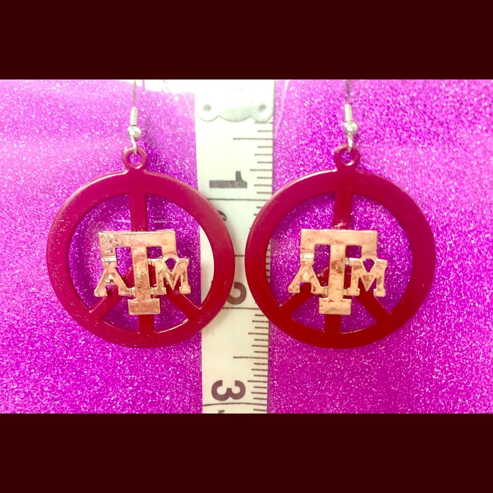 Maroon Peace Silver Texas A&M Earrings